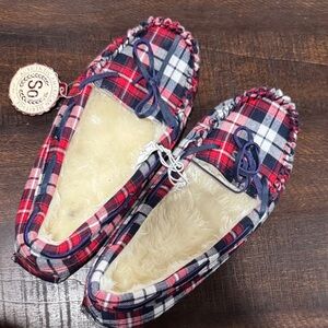 Kohl's Navy and Red Plaid Moccasins